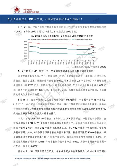 《中指 L 8月5年期以上lpr未下调，一线城市政策优化或已在路上！》中指云