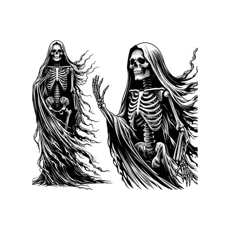 Two Skeletons With Long Hair Halloween Skeleton Adorned In A Dramatic