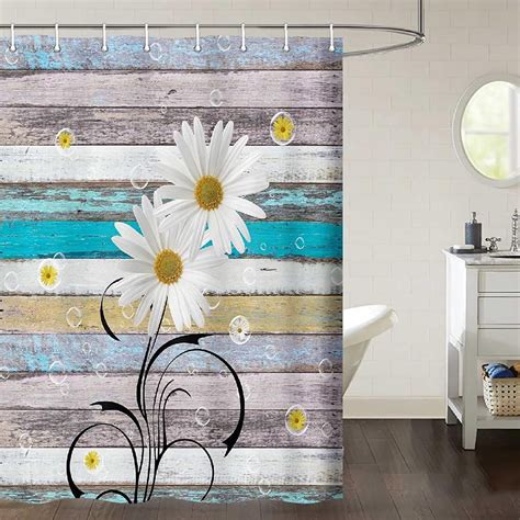 Rustic Daisy Shower Curtain Rustic Farmhouse Shower Curtain Spring