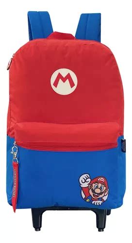 Mochila Escolar Rodinhas Super Mario Bros Cogumelo Infantil Cor