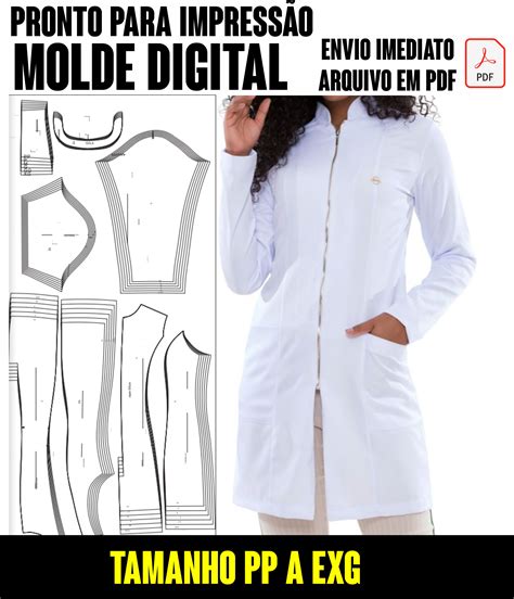 Molde Digital Jaleco Feminino Gola Padre Z Per Pj Silk Camisetas