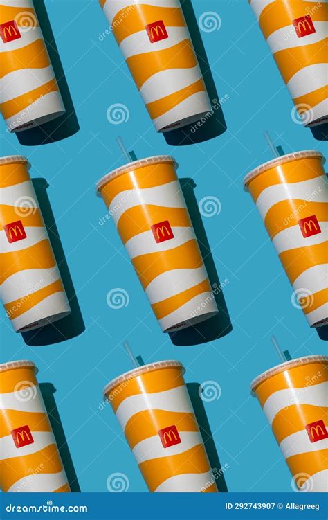 Yellow Glass Of Mcdonald S Paper Cup With Lid Takeaway Drink