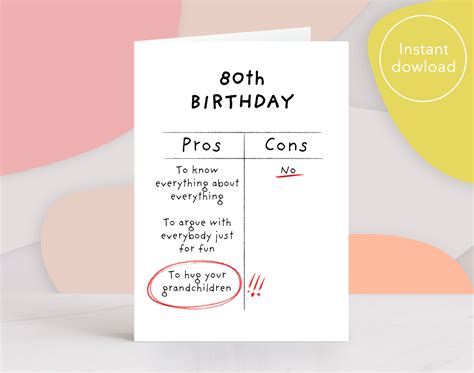 80th Birthday Card Printable. Grandma Gift, Funny Birthday Card for ...