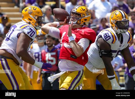 April 13 2024 Lsu Quarterback Garrett Nussmeier 13 Delivers A Pass