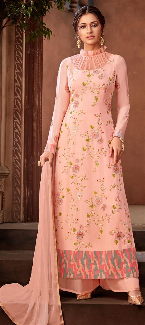 Festive Party Wear Pink And Majenta Color Georgette Fabric Salwar