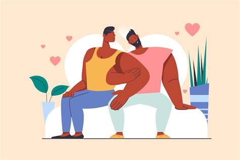 Concept De Couple Gay Lgbt Avec Scène De Personnes Au Design Plat Hommes Amoureux étreignant Et