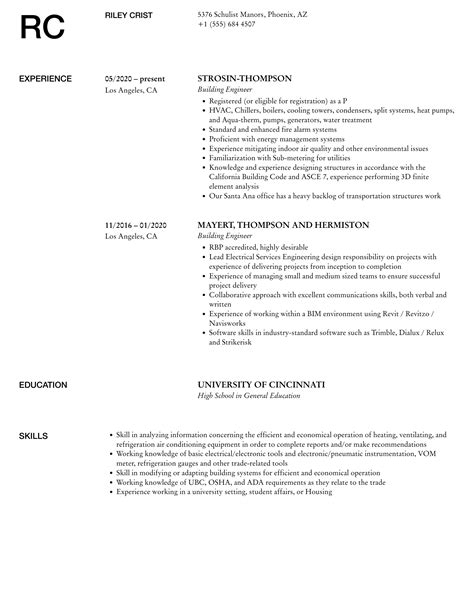 Building Engineer Resume Samples Velvet Jobs