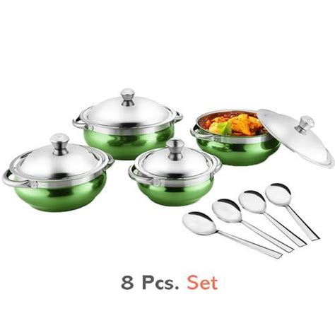 Buy Jensons Handi With Lid And Serving Spoon Set Stainless Steel Durable Bpa Free Green