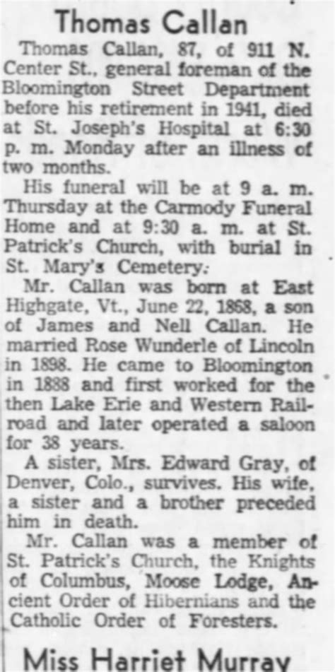 Obituary For Thomas Callan Aged 87 ™