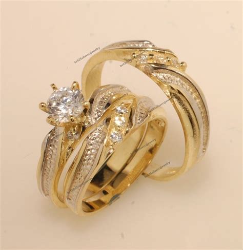 Midwest Jewellery His And Her Wedding Ring Set Trio 10k Yellow Gold Diamonds Atelier Yuwa Ciao Jp