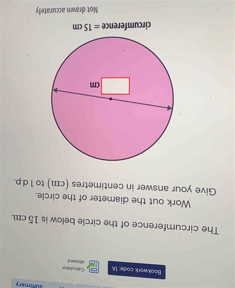 Solved Summary Bookwork Code 1A Calculator Allowed The Circumference