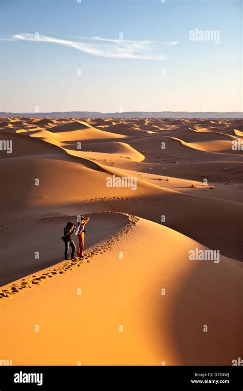 Morocco Mhamid Erg Chigaga Sand Dunes Sahara Desert Tourists On