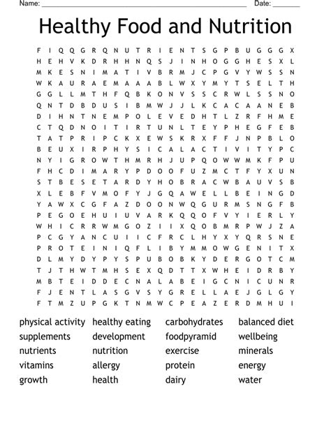 Healthy Food And Nutrition Word Search Wordmint