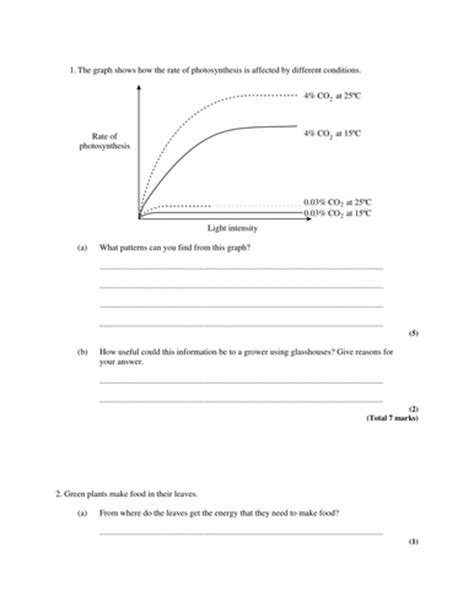 Photosynthesis Revision Practice Questions Teaching Resources