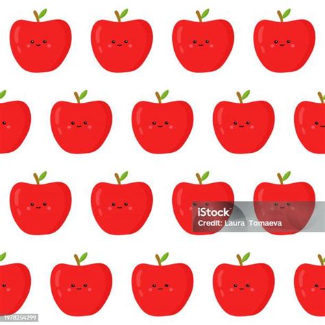 Apple Fruit Seamless Pattern Vector Illustration Simple Cute Character