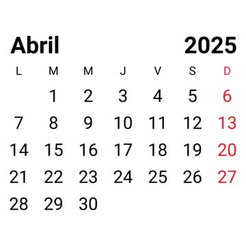 Calendario Mensual Español Abril 2025 Vector PNG dibujos Calendario