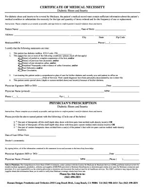 Cmn Form For Diabetic Shoes And Orthotics Fill And Sign Printable