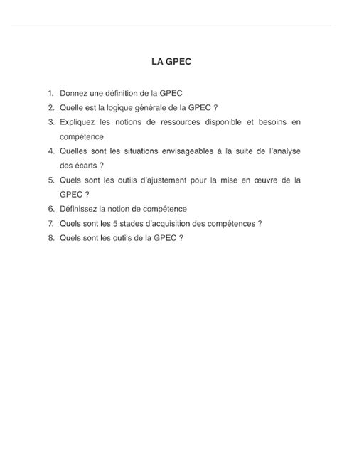 La Gestion Pr Visionnelle Des Emplois Et Des Comp Tences La