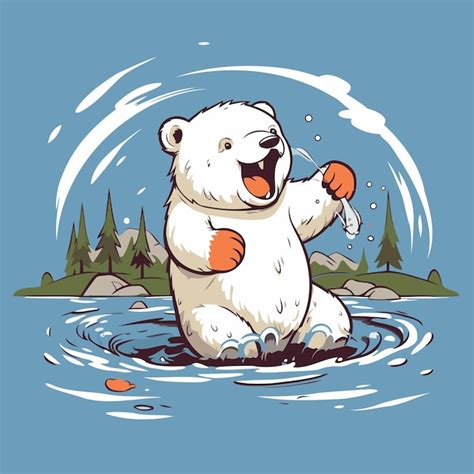 Urso Polar Na Gua Ilustra O Vetorial De Um Personagem De Desenho