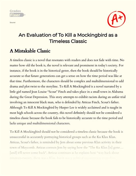 An Evaluation Of To Kill A Mockingbird As A Timeless Classic Essay