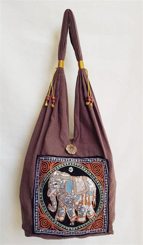 Thai Handmade Hippie Hobo Shoulder Bag Brown Cotton Handmade Bags