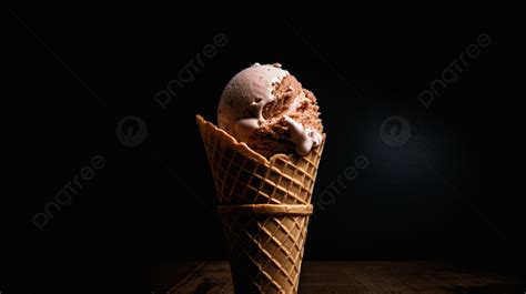 Chocolate Ice Cream In A Waffle Cone Background Ice Cream Cone Picture