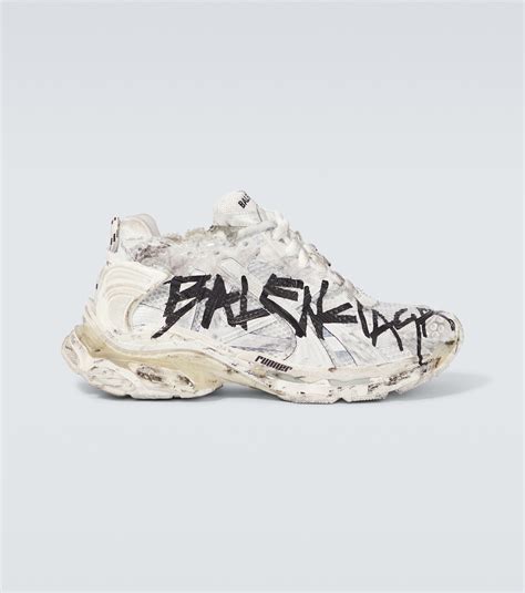 Runner Graffiti Distressed Sneakers In White Balenciaga Mytheresa