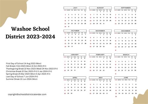 Washoe School District Calendar Holidays 2023-2024