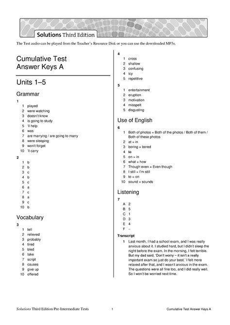 Sol E Preint Cumulative Test Answer Keys A Cumulative Test Answer