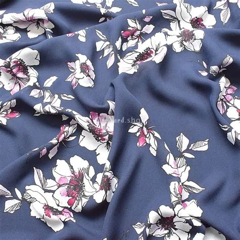 Ink Wash White & Pink Blossom Print Navy Chiffon Fabric - OneYard