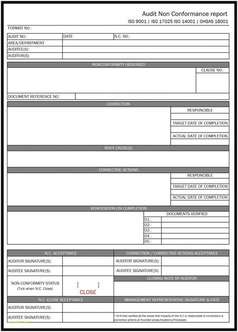 Supplier Non Conformance Report Template For Ncr Report Template