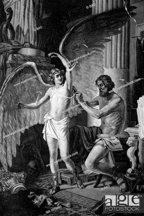 Greek mythology, Daedalus equipping his son Icarus with wings ...