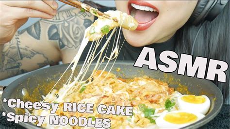 Asmr Spicy Carbo Fire Noodles Cheesy Rice Cakes Sticky Chewy Eating