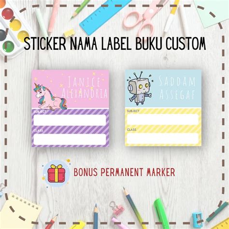 Jual Sticker Label Nama Buku Pelajaran Anak Aesthetic Kekinian Free