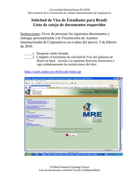 Solicitud De Visa De Estudiante Para Brasil Lista De Cotejo De