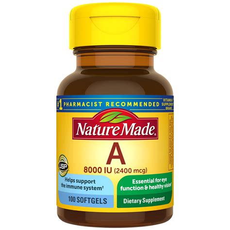 Nature Made Vitamin A 2400 Mcg 8000 Iu Softgels 100 Count For Eye