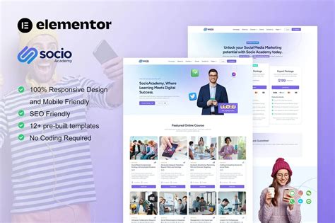 SocioAcademy Social Media Management Course Elementor Template Kit