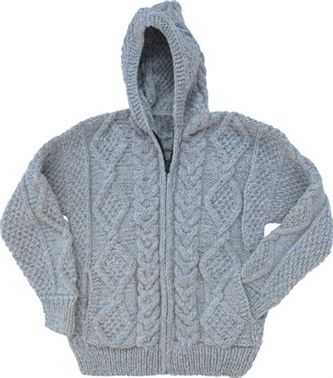 Light Gray Cable Knit Wool Sweater with Zipper & Hood - Turtle Island Imports