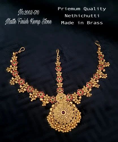 Golden Brass Damini Matte Finish Kemp Stone Head Set Party At Rs