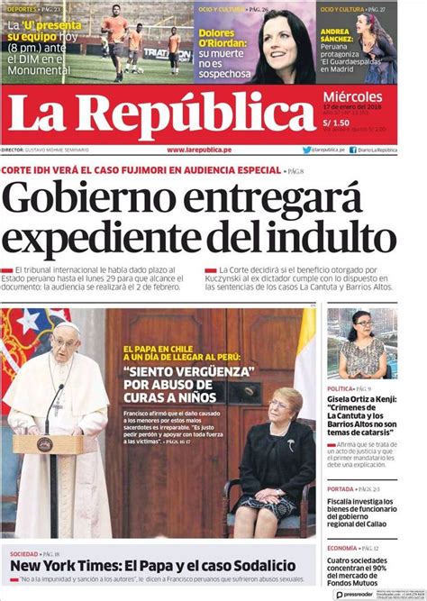 Portada de La Republica Perú Periodico de peru Prensa Periodismo