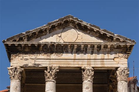 Close Up Of The Pediment Of The Temple Of Augustus Stock Image Image