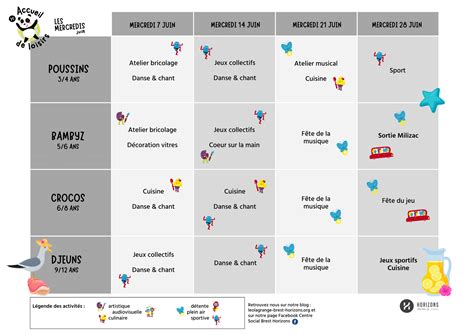 Planning Des Mercredis Du Au Juin Enfance Ans