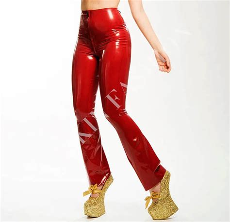 Free Shipping Women Red Crotch Zipper Trousers Latex Long Pants In Pants From Novelty