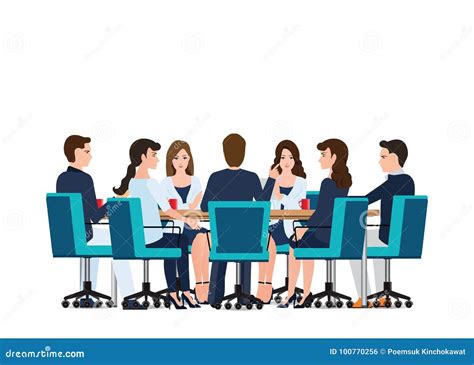 Business Meeting With Business People Discussing On Around Table Stock