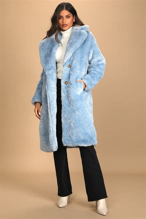 Blue Faux Fur Coats Factory Sale