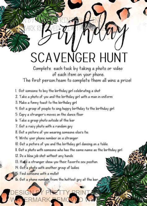 Printable Adult Scavenger Hunt Game Adult Birthday Scavenger Hunt Game