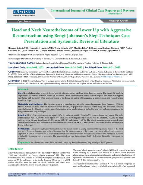 Pdf Head And Neck Neurothekeoma Of Lower Lip With Aggressive Reconstruction Using Bengt