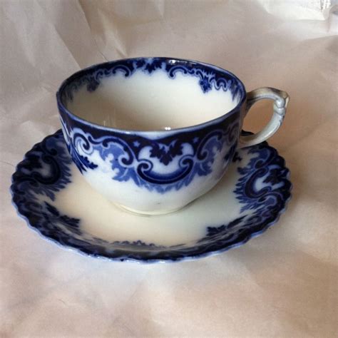 Beautiful Flow Blue Cup Saucer Clifton W H Grindley Scroll Flow Blue Flow Blue China Blue Cups