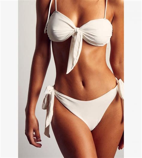 Buy MissPap Tie Side Thong Bikini Bottom In White 6thStreet Qatar