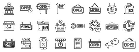 Shop Opening Hours Icons Set Outline Vector Store Time Sign 40270222